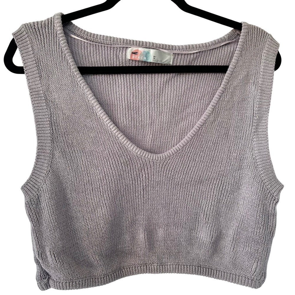 Free People Beach Sweater Vest Women XL‎ Purple Knit Cropped Living In This